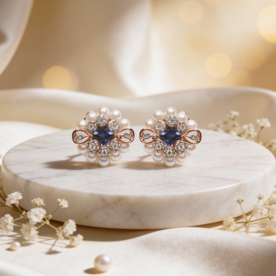 Luxe Midnight Bloom Diamond Stud Earrings