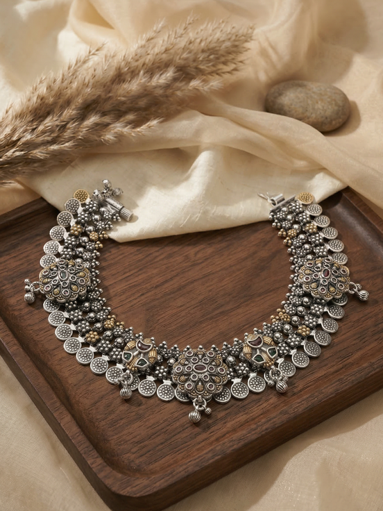 Siora Vintage Coin Charm Silver Anklet