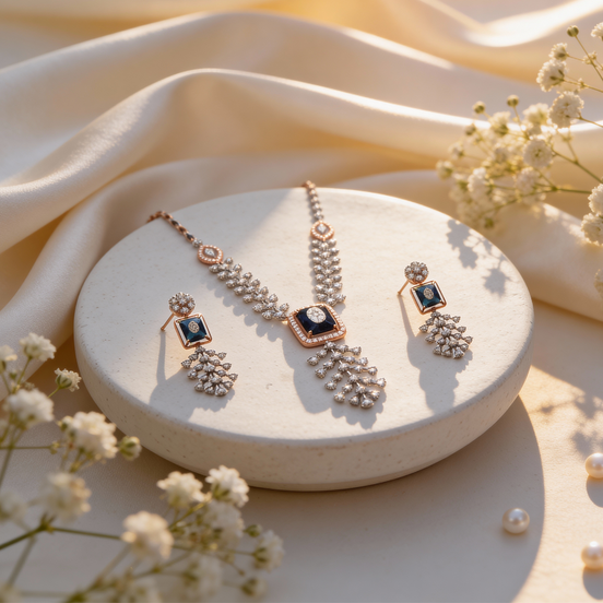 Luxe Midnight Square Diamond Necklace Set