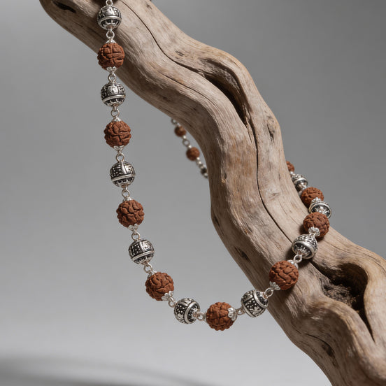 Siora Rudraksha Silver Spiritual Chain