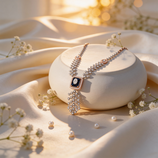 Luxe Midnight Square Diamond Necklace Set