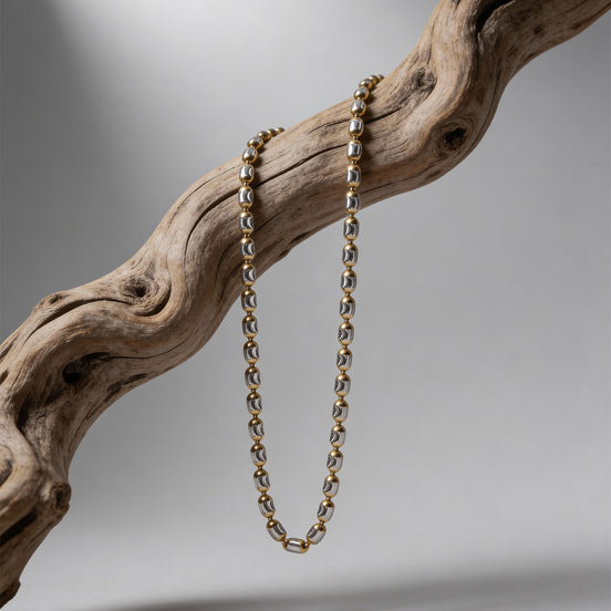 Siora Dual-Tone Beaded Silver Chain