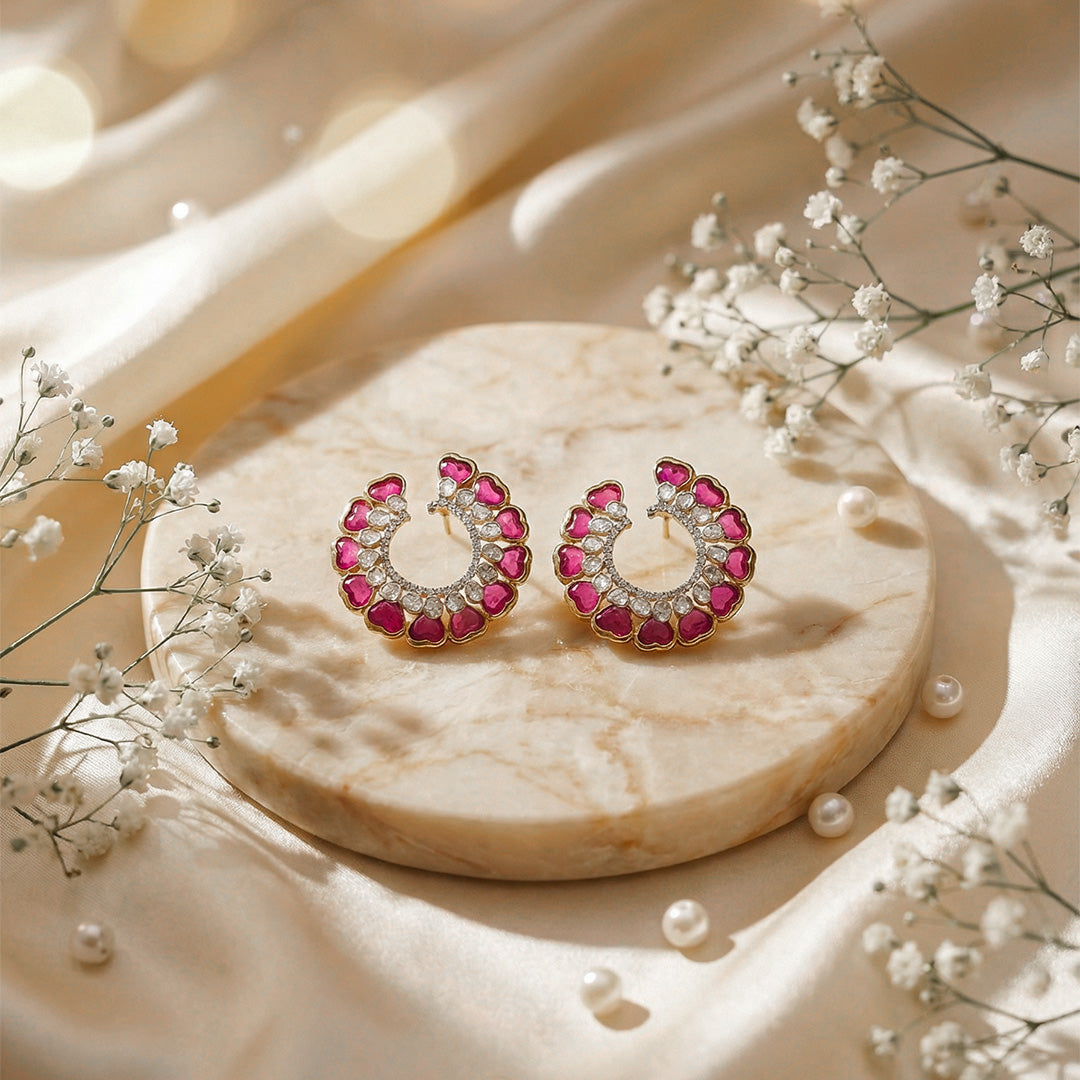 Luxe Ruby Crescent Diamond Earrings