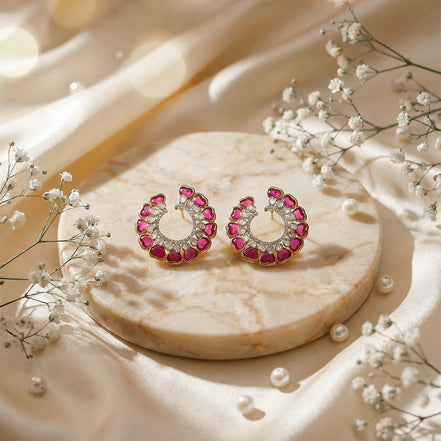 Luxe Ruby Crescent Diamond Earrings