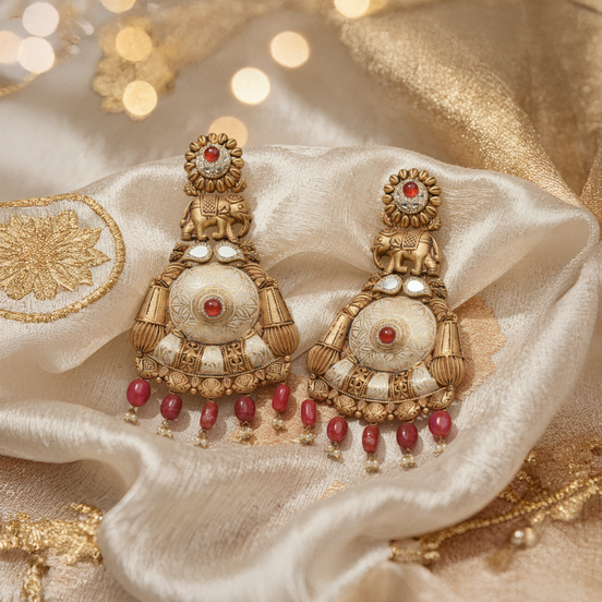 RSJ Gaja Chandrika Enamel Jhumkas