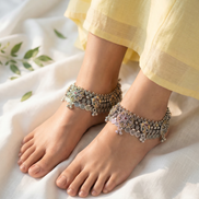 Siora Vintage Coin Charm Silver Anklet