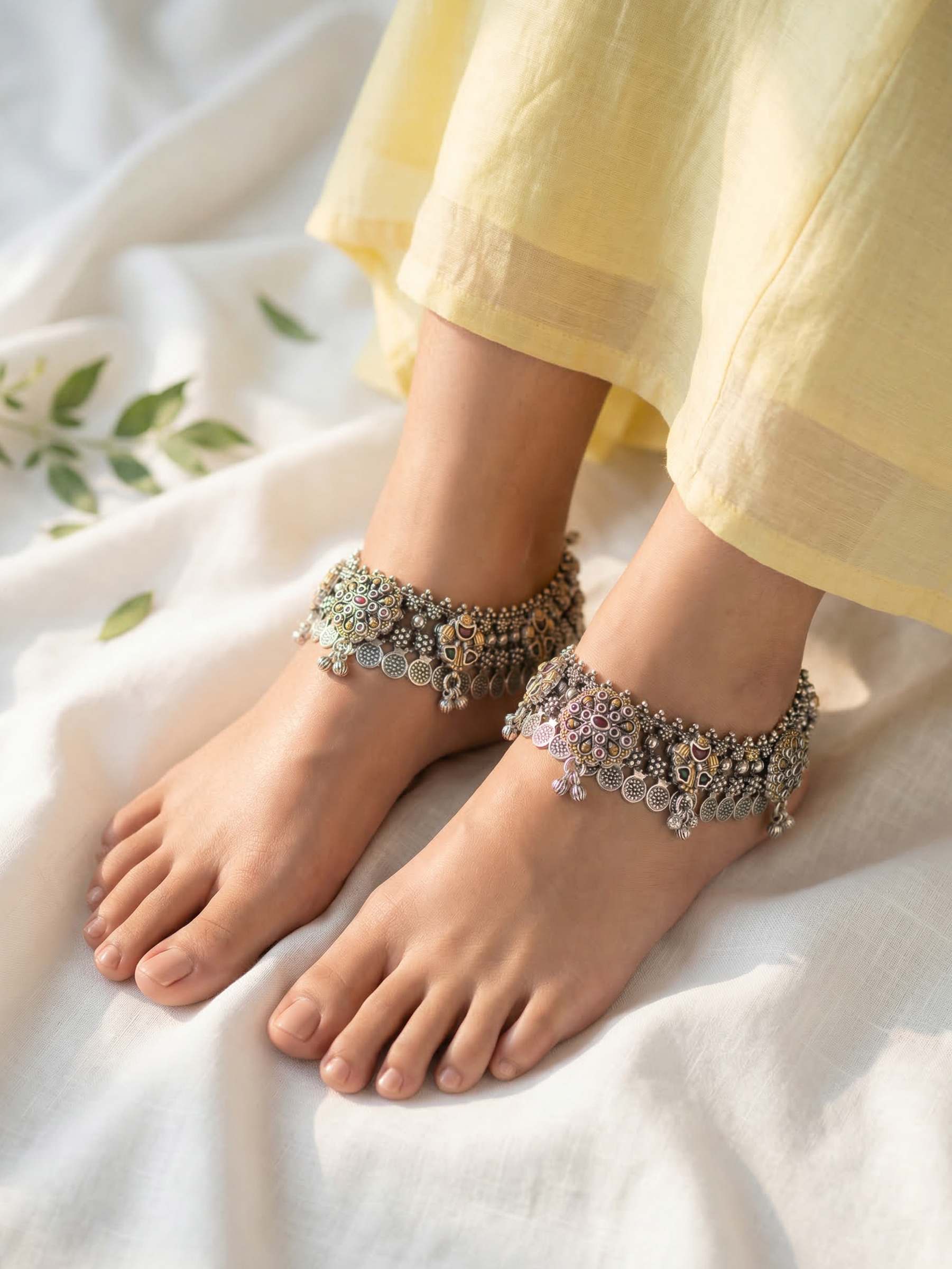 Siora Vintage Coin Charm Silver Anklet