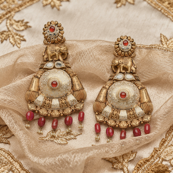 RSJ Gaja Chandrika Enamel Jhumkas