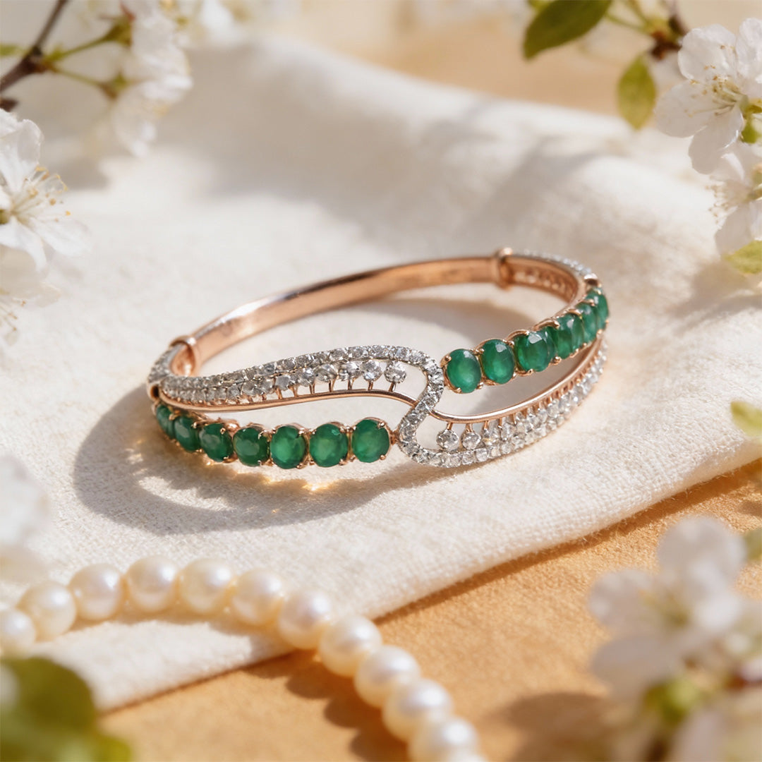 Luxe Serpentine Emerald & Diamond Bangle