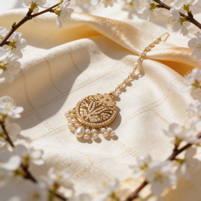 Pushpika Pearl Bloom Gold Mang Tikka