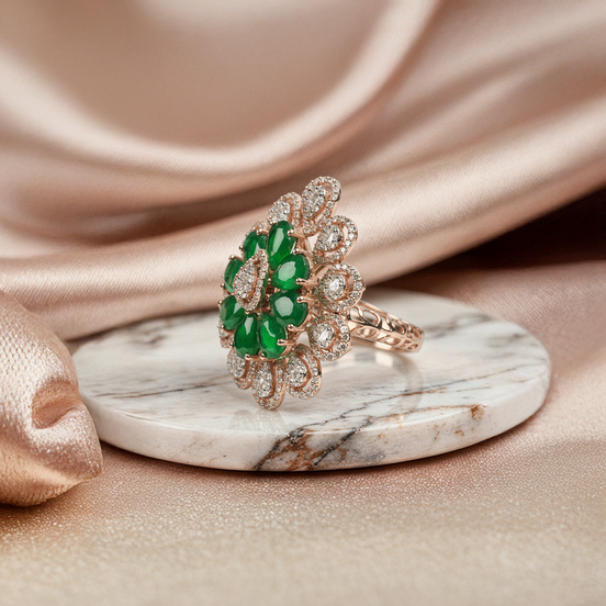 Luxe Emerald Crest Diamond Ring