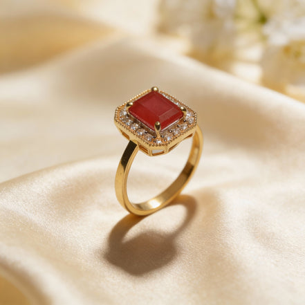 Crimson Crest Gold Ring