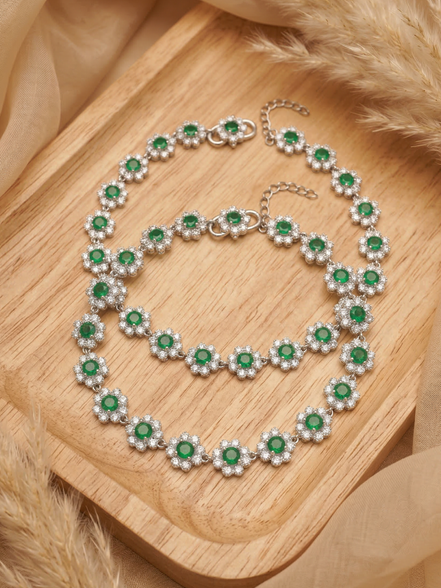 Siora Emerald Bloom Silver Anklet