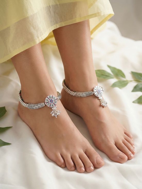 Siora Royal Prism Silver Anklet