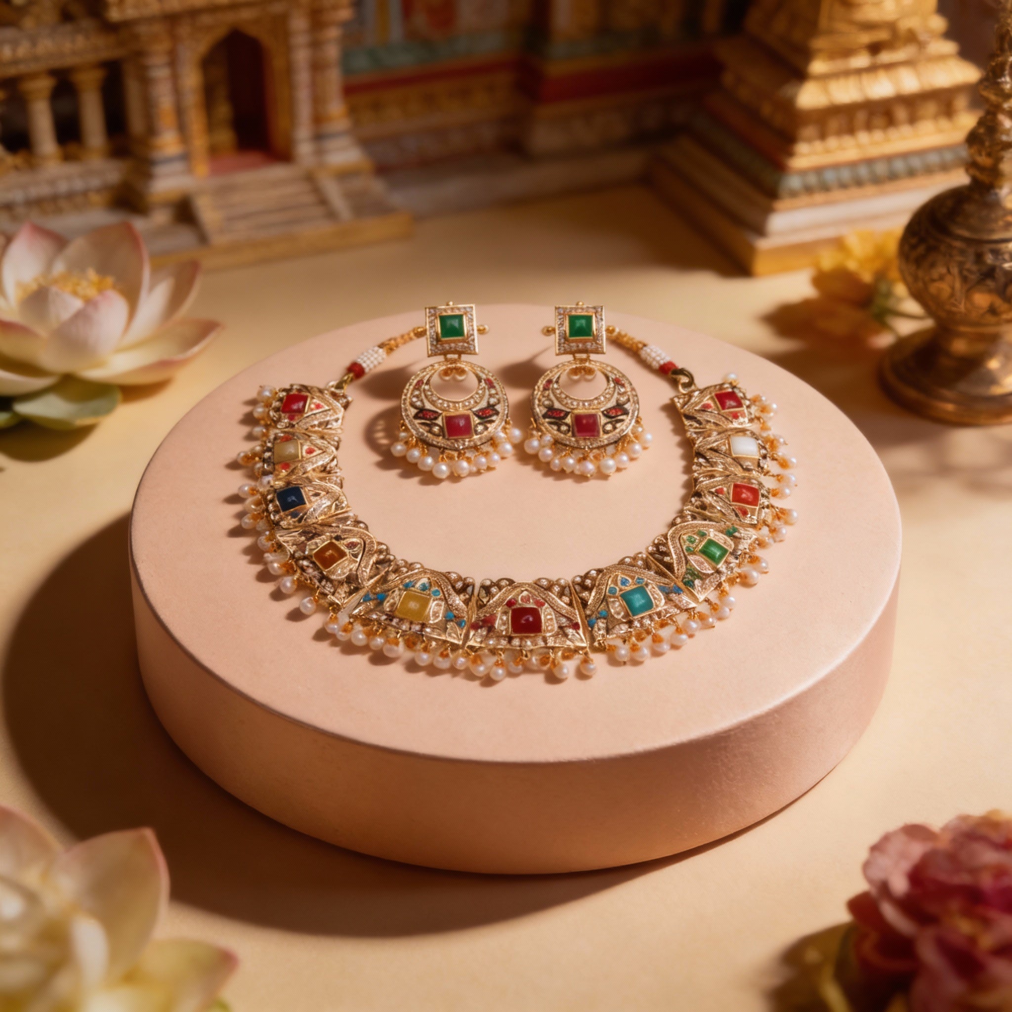 Navratna Virasat Gold Necklace Set