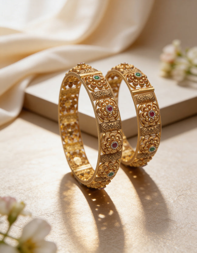 Meenakari Floral Heritage Kada Set