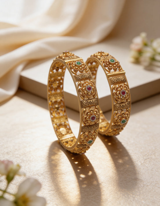 Meenakari Floral Heritage Kada Set