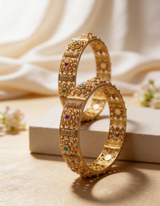 Meenakari Floral Heritage Kada Set