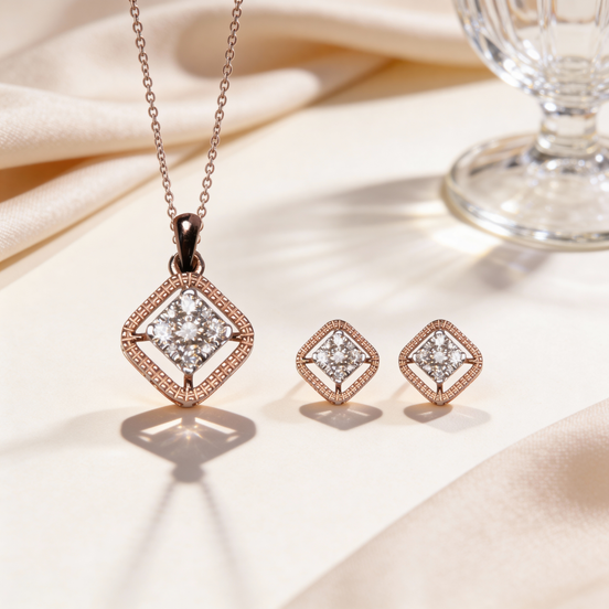 Bella Regal Square Diamond Pendant Set
