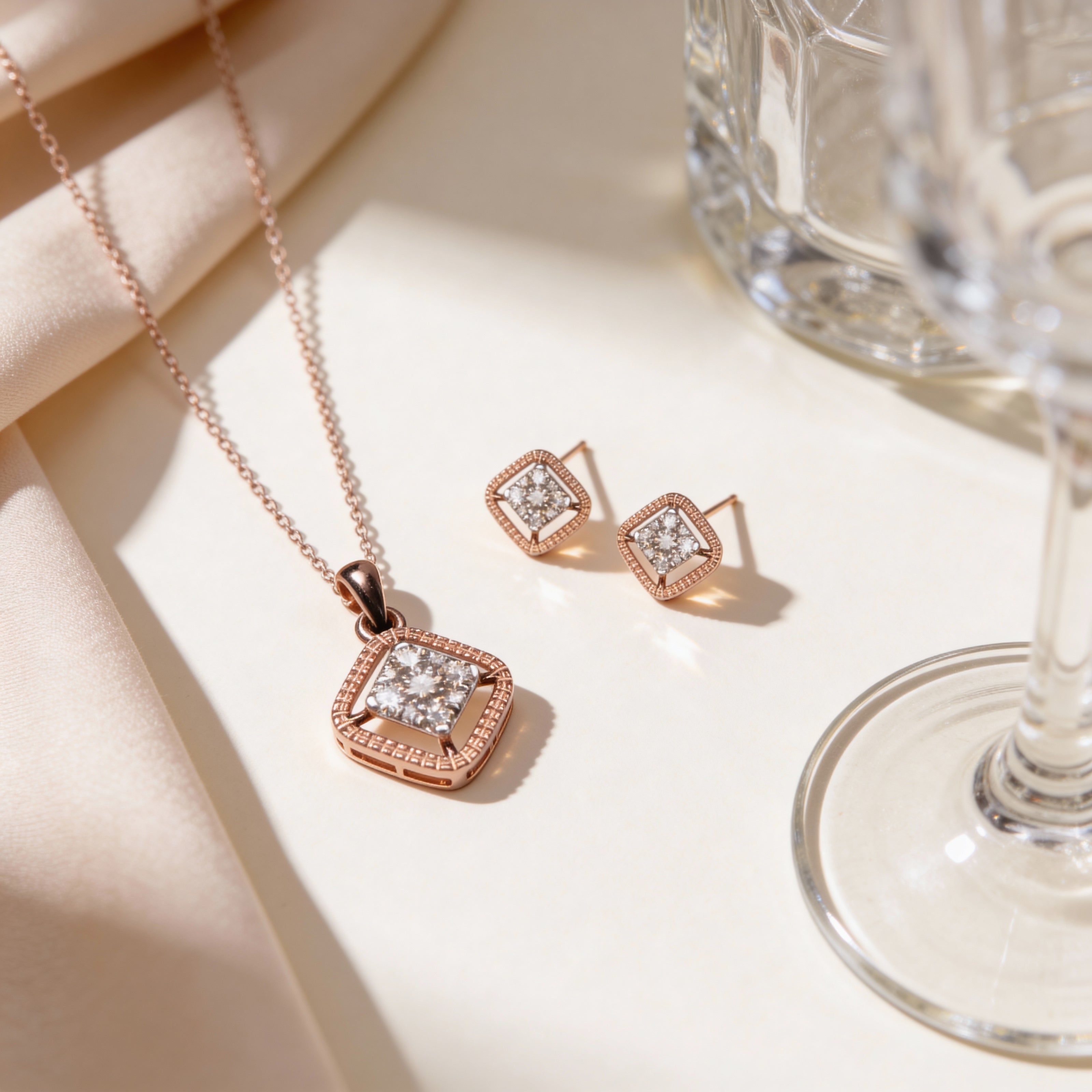 Bella Regal Square Diamond Pendant Set