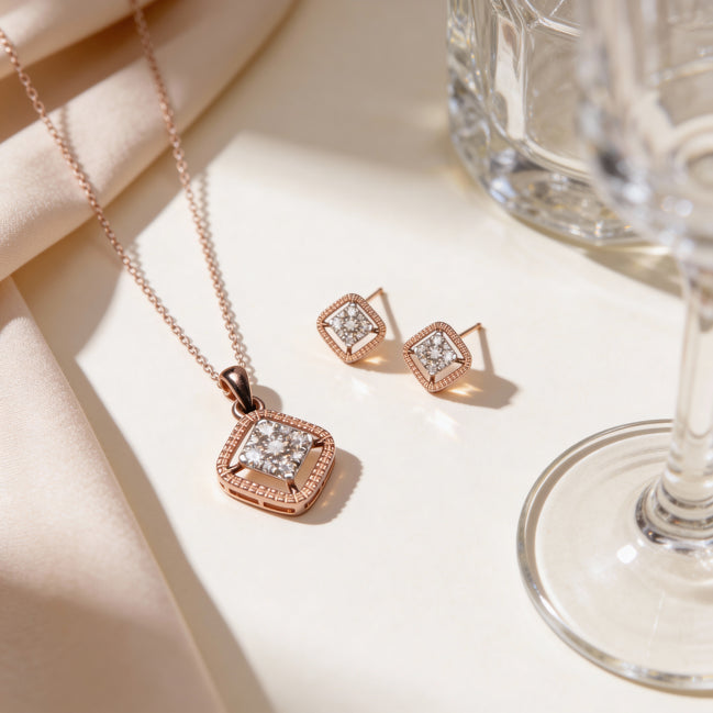 Bella Regal Square Diamond Pendant Set