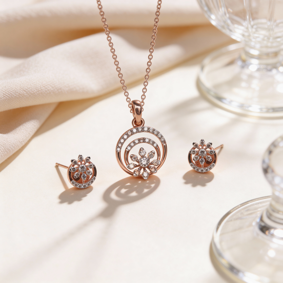Bella Floral Aura Diamond Pendant Set