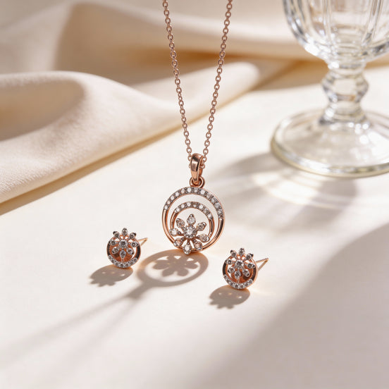 Bella Floral Aura Diamond Pendant Set