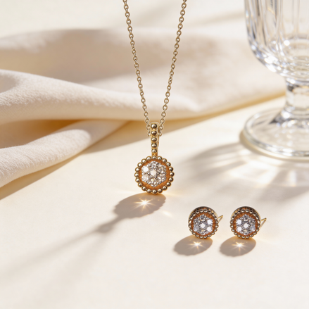 Bella Classic Bezel Diamond Pendant Set