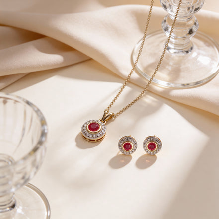 Bella Ruby Halo Pendant Set
